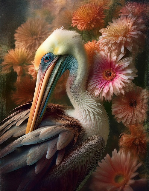 Free ai generated pelican flowers illustration