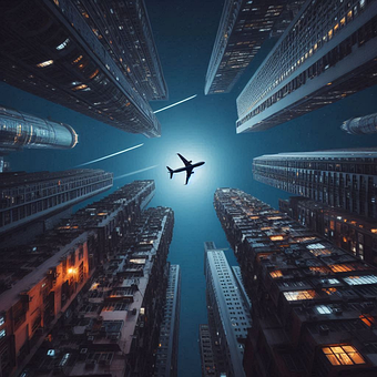 Flugzeug, Flug, Nacht, Stadtbild