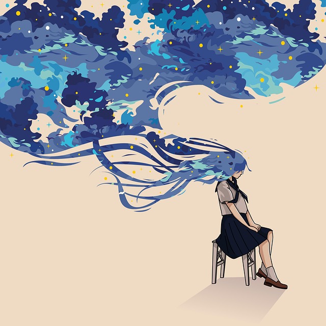 Free girl clouds sky illustration