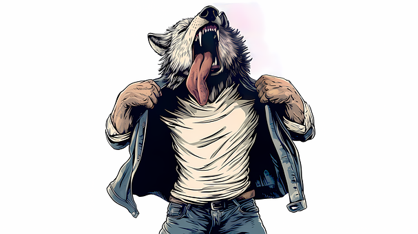 Ai Generiert, Wolf Mann, Denim, Zunge