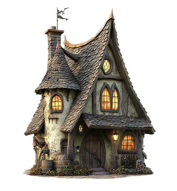 Free ai generated witch's house 3d render illustration