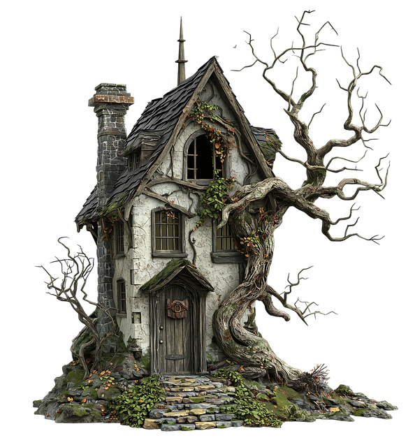 Free ai generated witch's house 3d render haunted house illustration illustration