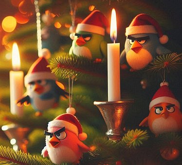 Free Christmas Tree Cartoon Birds illustration and picture