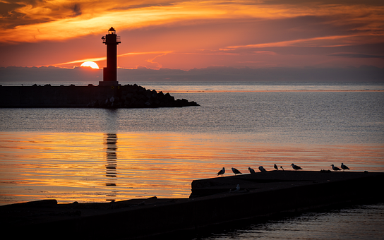 Fyrtårn, Solnedgang, Kyst, Ocean, Natur