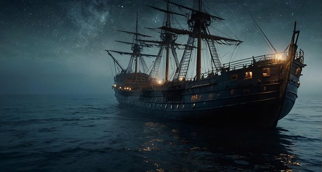 Navio, Mar, Oceano, Natureza, Noite
