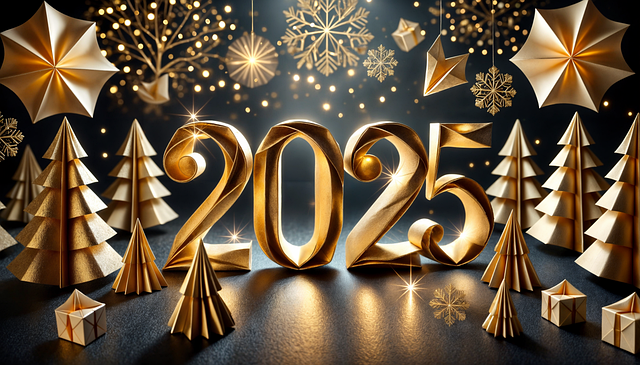 Free new year origami numbers paper art illustration