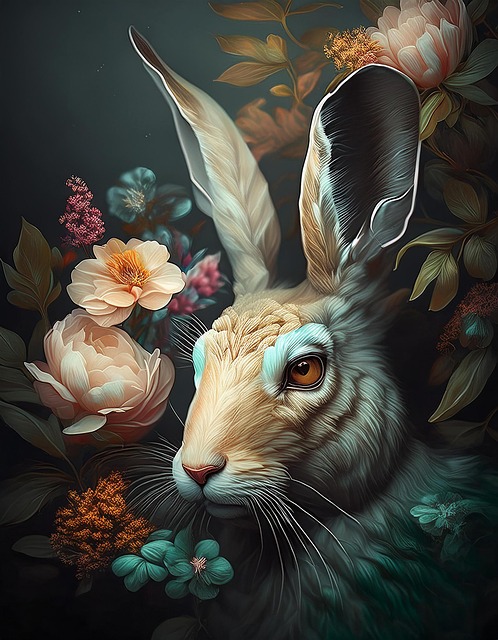Free ai generated rabbit flowers illustration