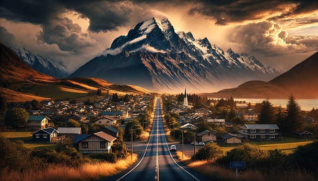 路, 山, 镇, 山村, 漫长的路, 景观, 秋天, 阿尔卑斯山