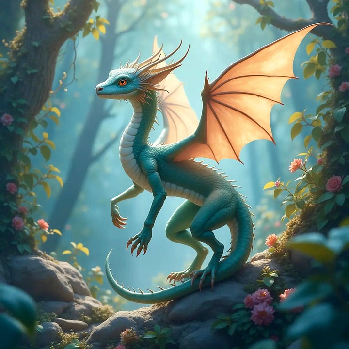 Download Ai Generated, Dragon, Flowers. Royalty-Free Stock Illustration ...