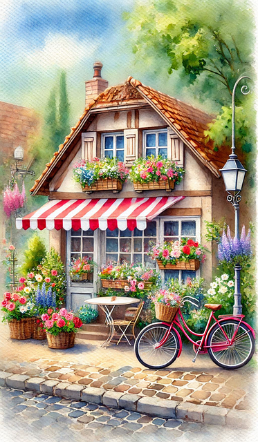 Free ai generated charming flower shop floral cafe illustration