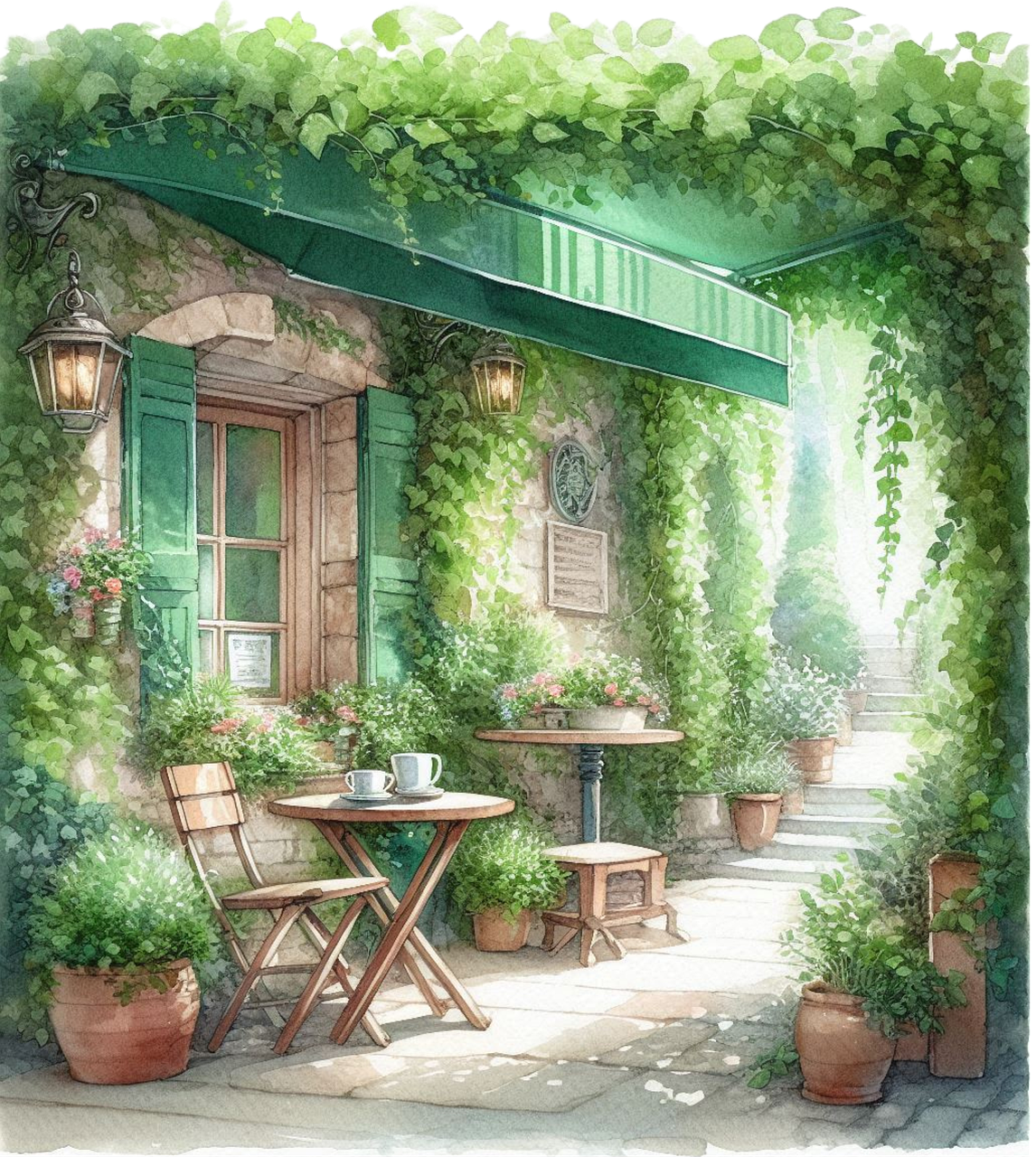 Download free HD stock image of Ai Generated Vine-Covered Cafe Free ai generated vine-covered cafe junk journal illustration