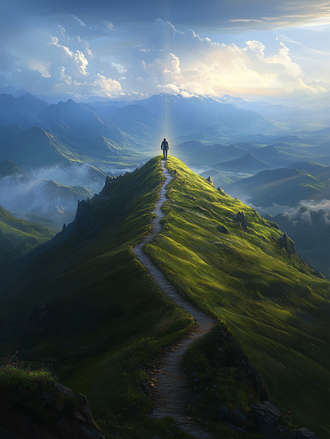 Free ai generated mountain path serene landscape illustration