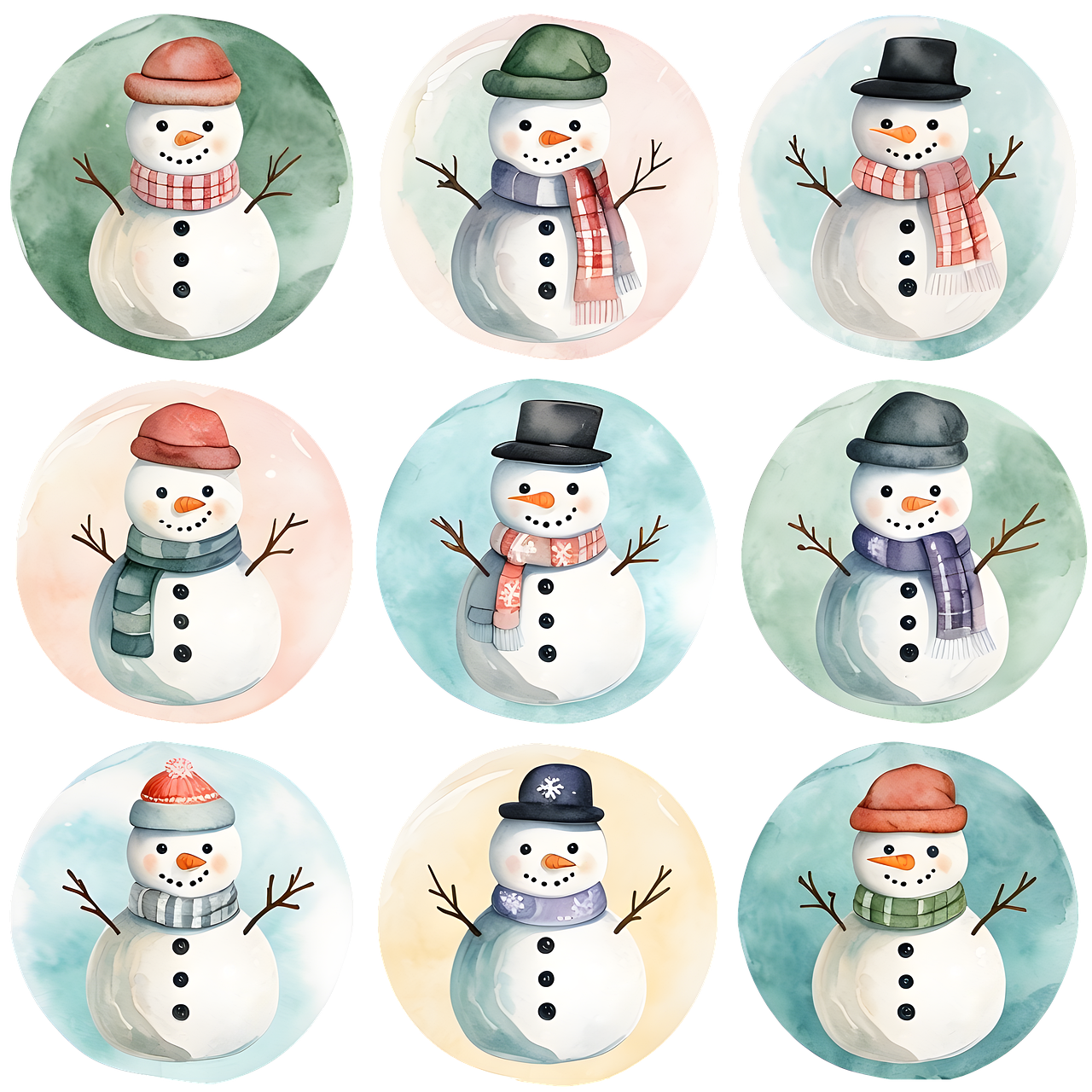 Download free HD stock image of Snowmen Collection Snowmen Free snowmen collection snowmen watercolor illustration