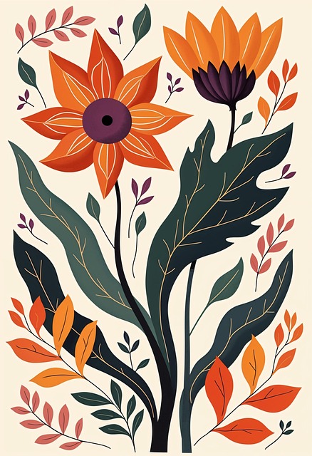 Free boho floral orange illustration