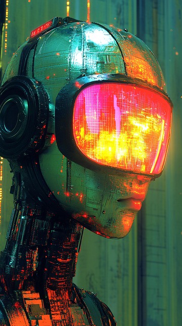 Free robot cyberpunk neon illustration