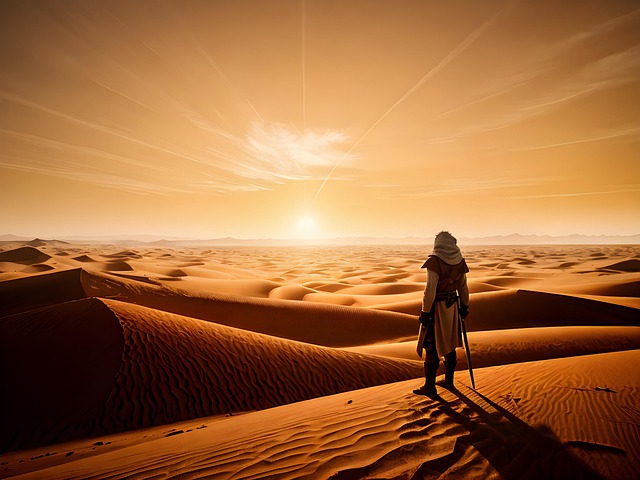 Free man desert landscape illustration