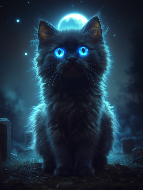 Free generated black cat glowing eyes illustration