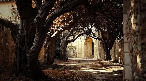 Bäume, Weg, Tür, Historisch, Mysteriös