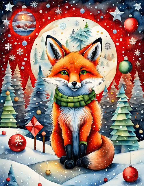 Free fox forest christmas illustration
