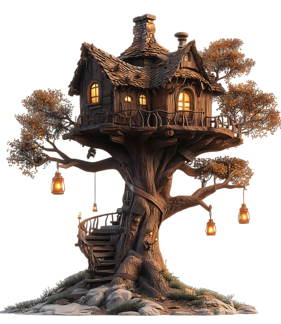 Free spooky treehouse whimsical design illustration
