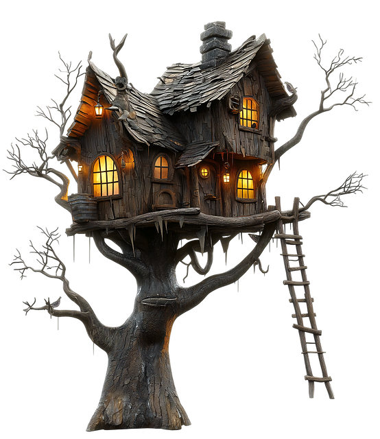Free spooky treehouse whimsical design illustration