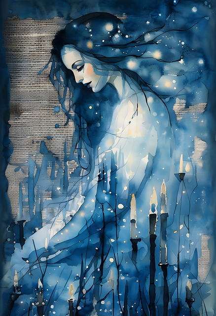 Free woman watercolor candles illustration