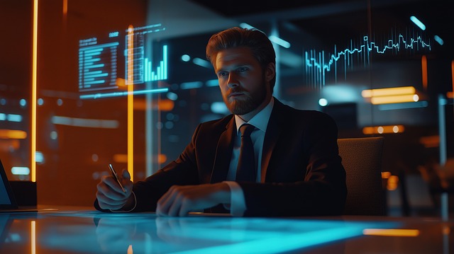 Free human-ai collaboration futuristic office ai-powered analytics illustration