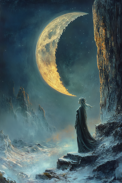 Free ai generated moonlit landscape fantasy art illustration