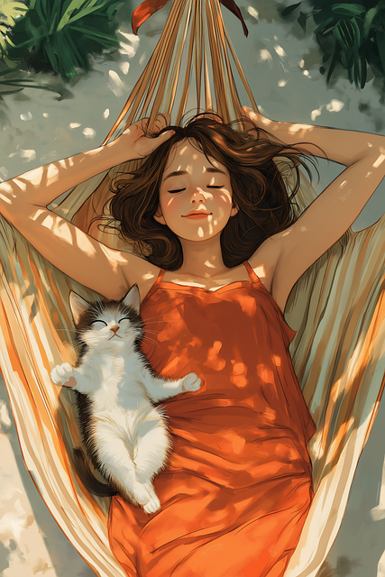 Free ai generated girl cat illustration
