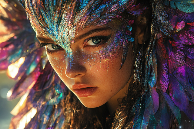 Free woman headdress iridescent illustration