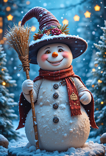 Free ai generated snowman snow witch illustration