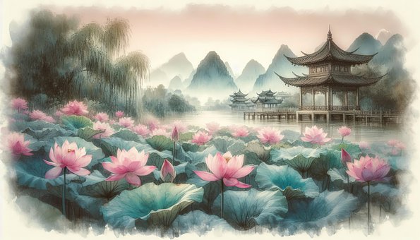 Ai Generiert, Teich, Blumen, Lotus Teich