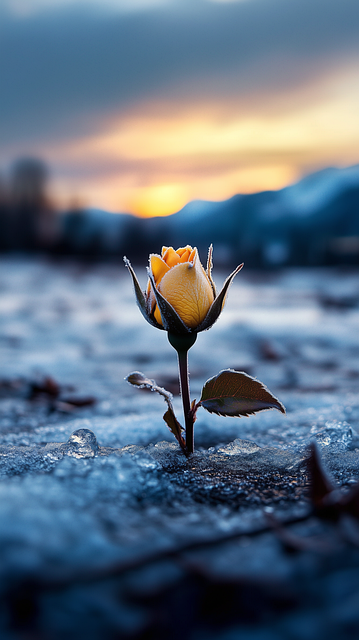 Free ai generated yellow rose frozen flower illustration