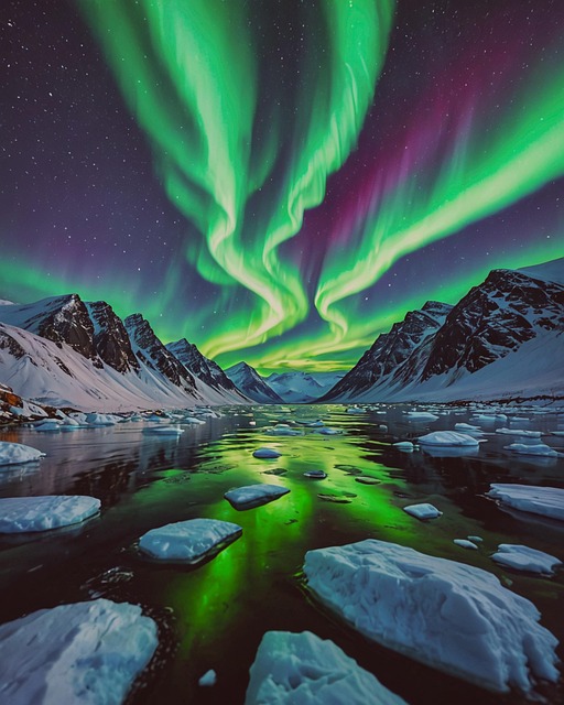 Free lake mountains northern lights illustration