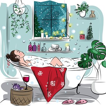 Woman, Bathroom, Relax, Winter, Cozy