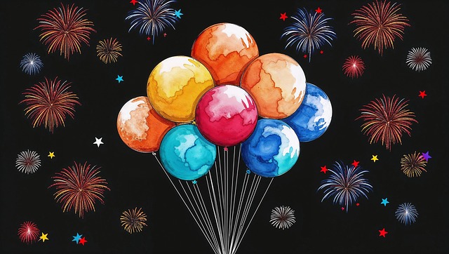 Download free HD stock image of Fireworks Balloons Free fireworks balloons new year's day illustration