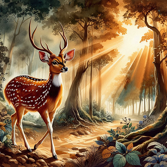 Hirsch, Wald, Sonnenlicht, Natur