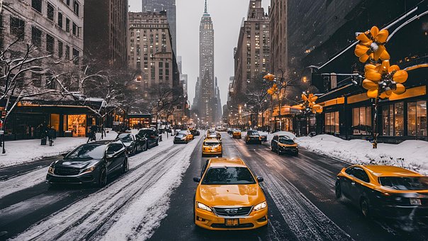 Manhattan, Calles, Invierno, Nieve