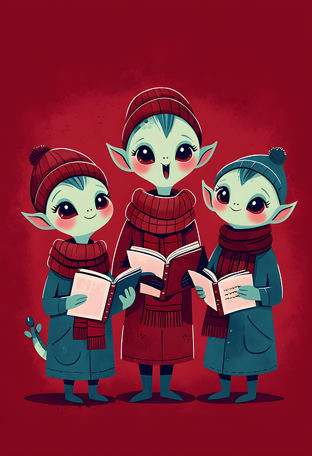 Free ai generated aliens caroling illustration