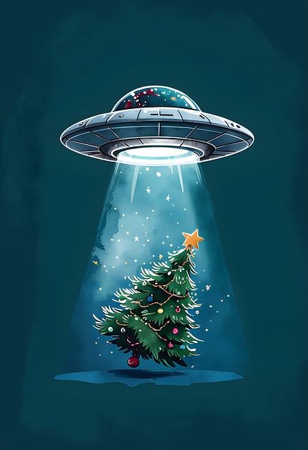 Free ai generated christmas tree ufo illustration
