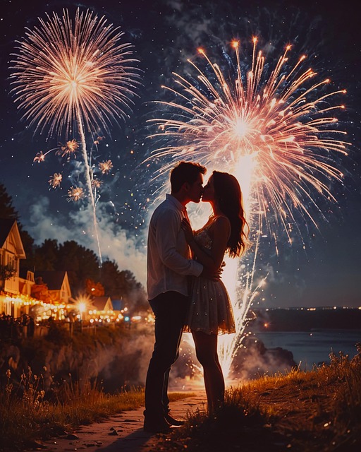 Free couple new year fireworks illustration