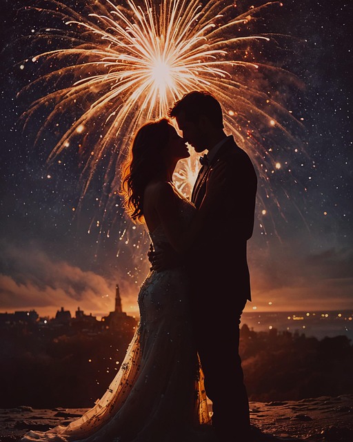 Free couple new year fireworks illustration