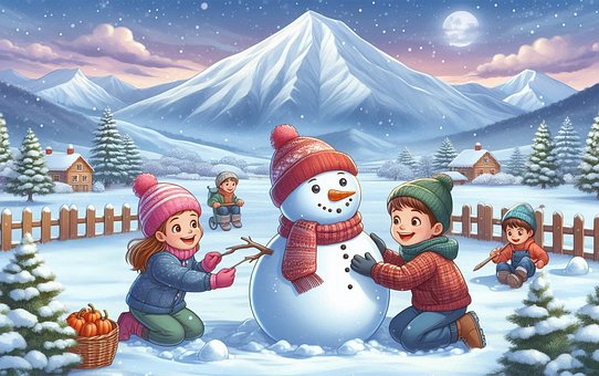 Free Winter Scene Snowman Building illustration and picture