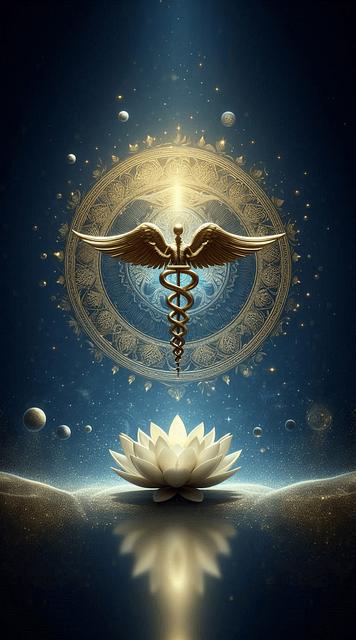Free caduceus lotus glowing illustration