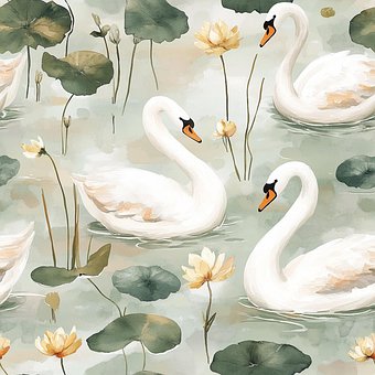 Free Watercolor Swan Pattern illustration and picture