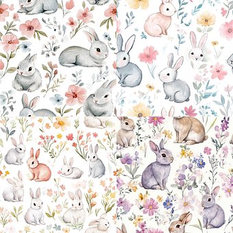 Free Watercolor Easter Bunnies illustration and picture
