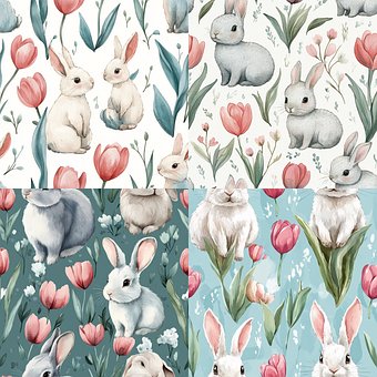 Free Watercolor Rabbits illustration and picture