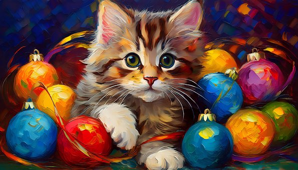 Kerstmis, Achtergrond, Kat, Kitten, Dier