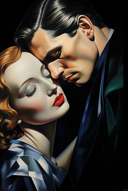 Free art deco romantic couple illustration
