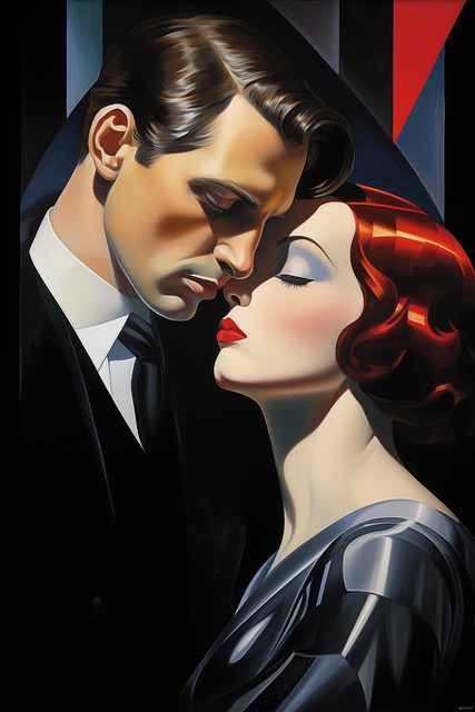 Free art deco romantic couple illustration